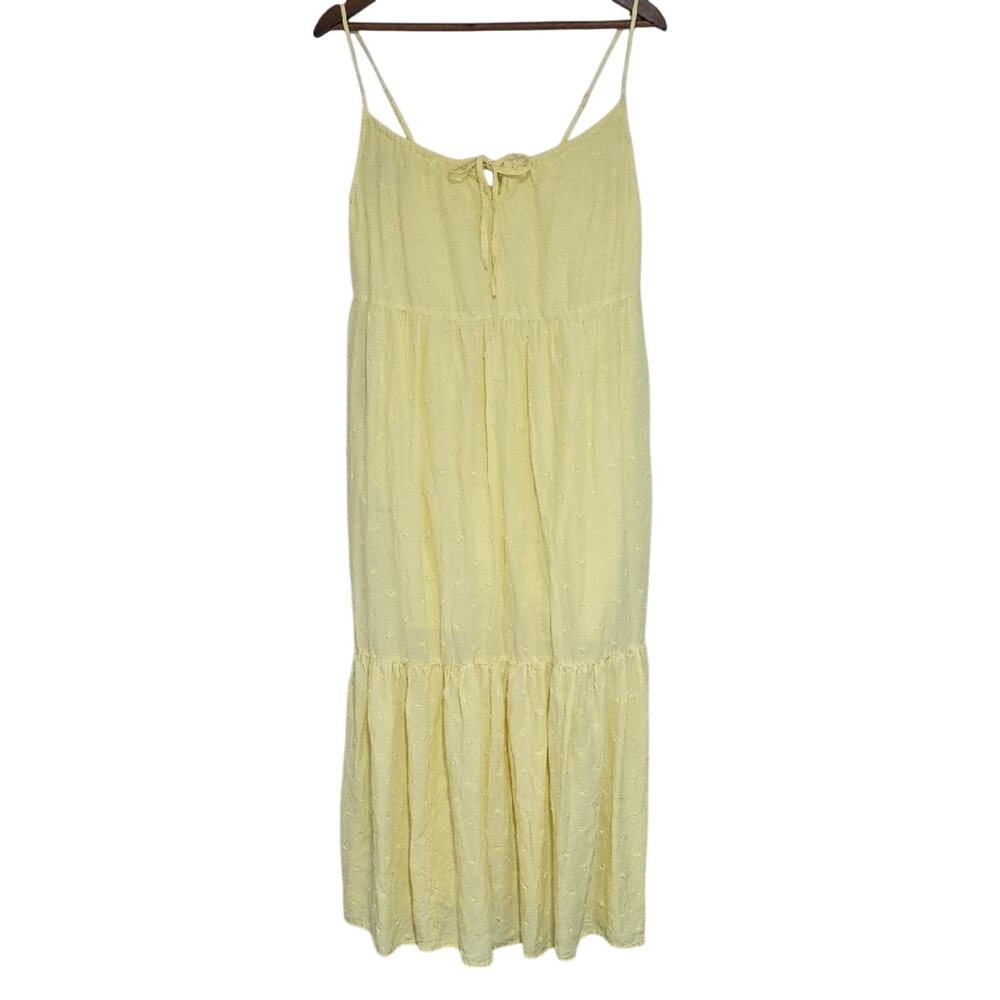 Old Navy Womens M Yellow Tiered Maxi Pockets Sundress Embroidered Festival BOHO